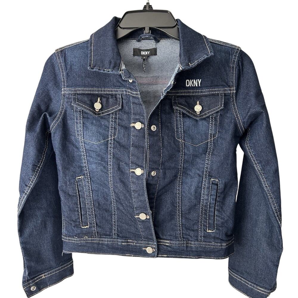 DKNY Girls Dark Blue Denim Jean Jacket Size L (12)